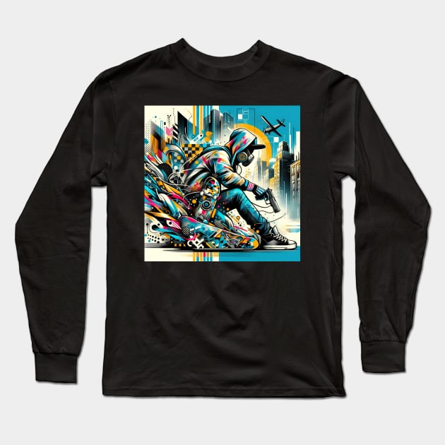 Urban Pulse: The Skater's Symphony Long Sleeve T-Shirt by heartyARTworks